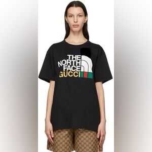 Limited Edition The North Face X Gucci Black Logo T-shirt Size XXL Unisex Design